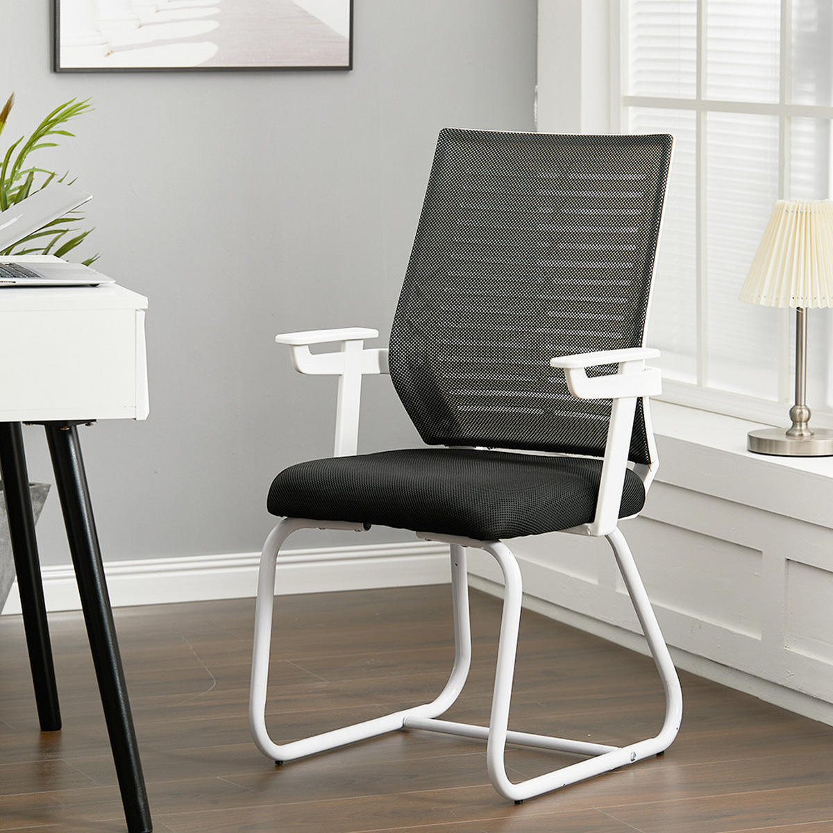 BÜROSTUHL 58/55/93 cm Ergonomisch Metall Schwarz - Schwarz/Weiß, Kunststoff/Textil (58/93/55cm) - Livingandhome