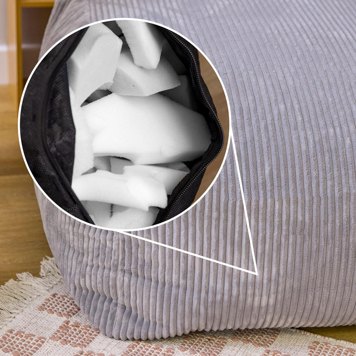 SITZSACK-SOFA 4-tlg. ZEN: Ecksessel, 2 Sessel, Fußstütze - Grau, Textil (450/68/100cm) - icon