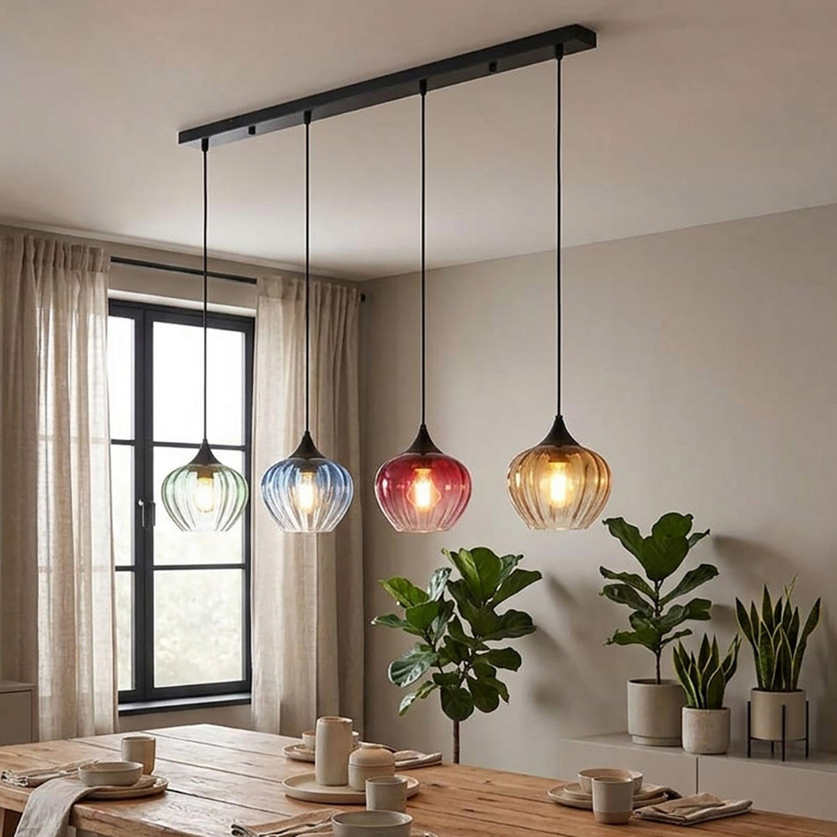 LED HÄNGELEUCHTE Glas bunt Schwarz - Schwarz, Glas (111/18/120cm) - Globo Lighting