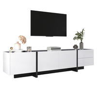 TV-SCHRANK aus Spanplatte 190x35x45 cm Weiß und Schwarz mit 3 Türen, 2 Schubladen und hochglänzender Oberfläche - Weiß, Holzwerkstoff (190/35/45cm) - Modfu