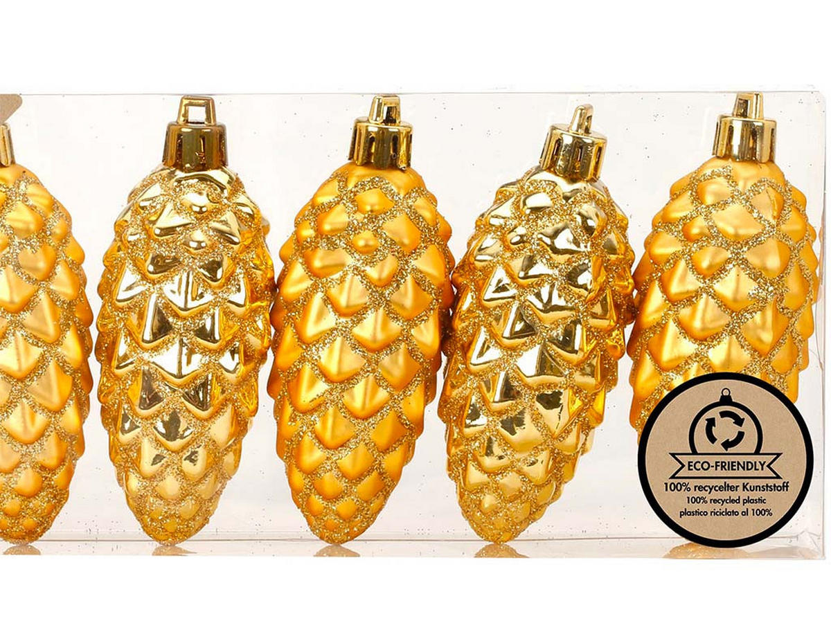 WEIHNACHTSORNAMENTE 6er-Set Ornamente Tannenzapfen gold matt / glänzend 9 cm - Goldfarben, Kunststoff (9/9/9cm) - LAALU