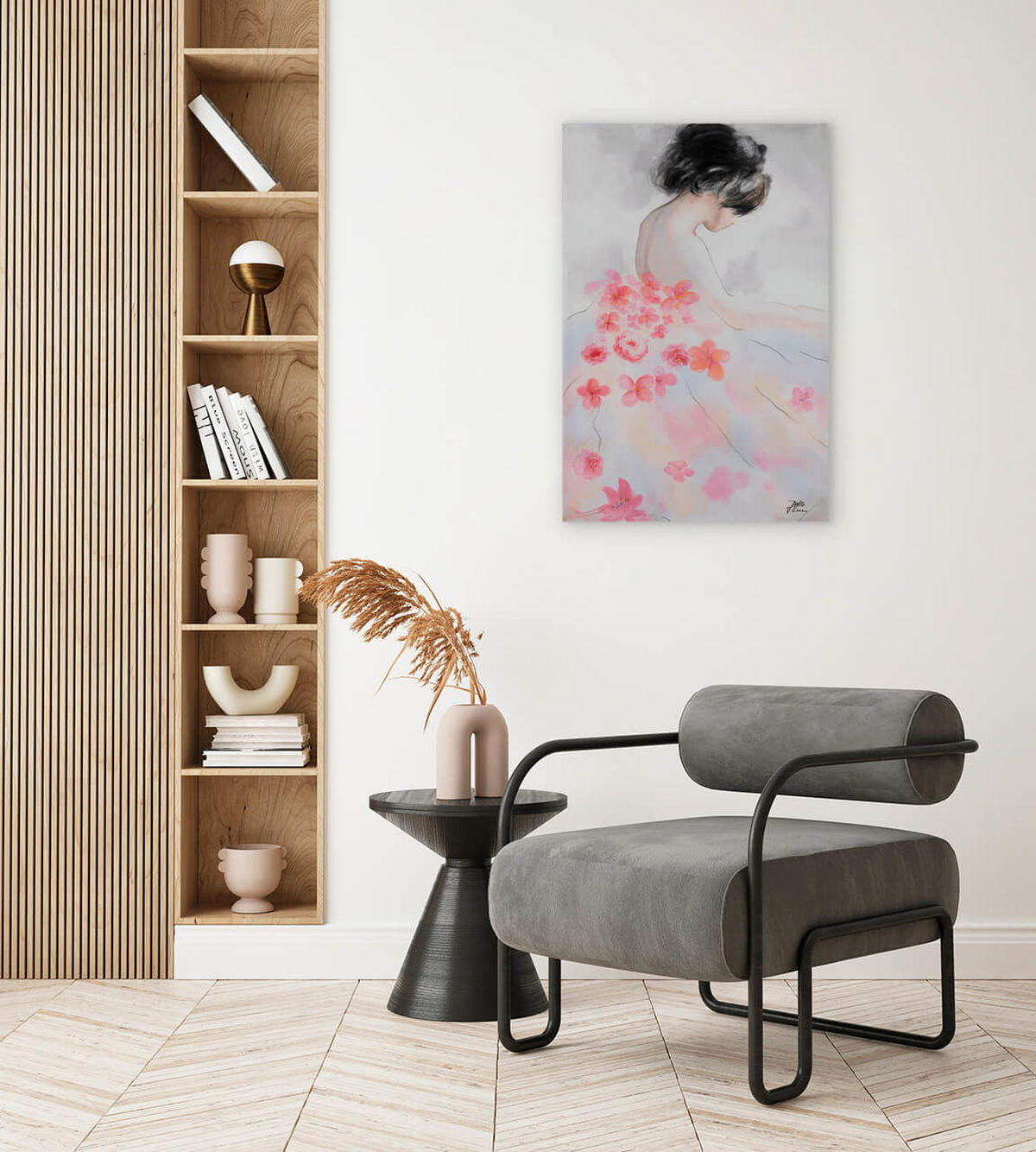 ACRYLBILD HANDGEMALT 60/90 cm - Pink/Beige, Holz/Textil (60/90cm) - KUNSTLOFT