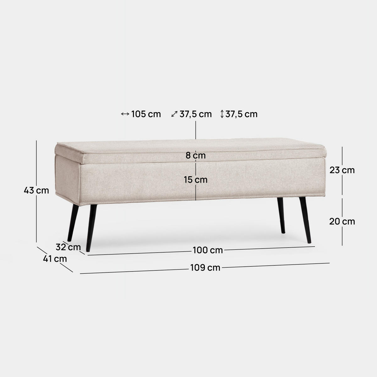 KOMMODE Sanna Beige 109 cm x 43 cm - Beige, Textil (109/43/41cm) - Klast Home