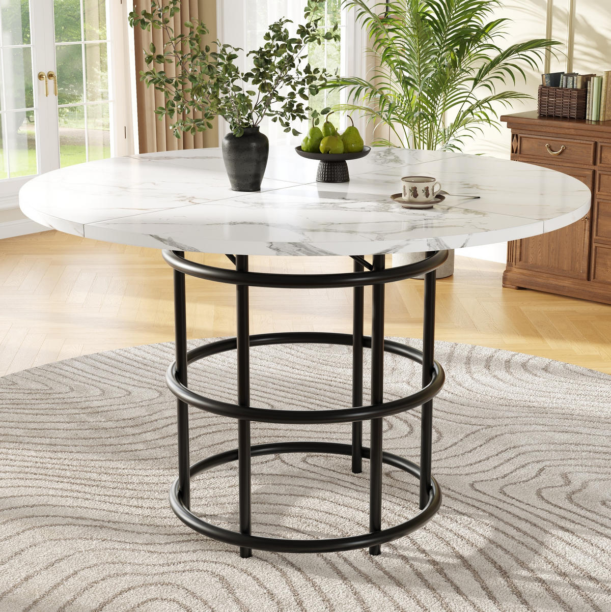 ESSTISCH 100/100/76 cm in Schwarz mit marmorierter MDF-Platte - Schwarz, Holzwerkstoff (100/100/76cm) - Flora Grace