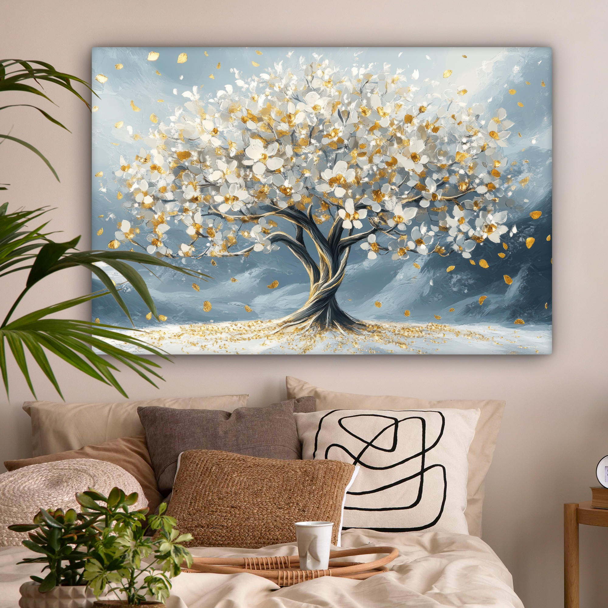 LEINWANDBILD Baum - Winter - Baum des Lebens - Modern - Gold Groß 140x90 cm - Goldfarben, Textil (140/90cm) - MuchoWow