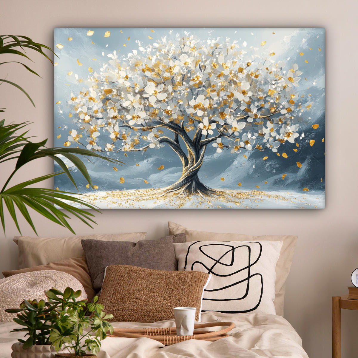LEINWANDBILD Baum - Winter - Baum des Lebens - Modern - Gold Groß 140x90 cm - Goldfarben, Textil (140/90cm) - MuchoWow