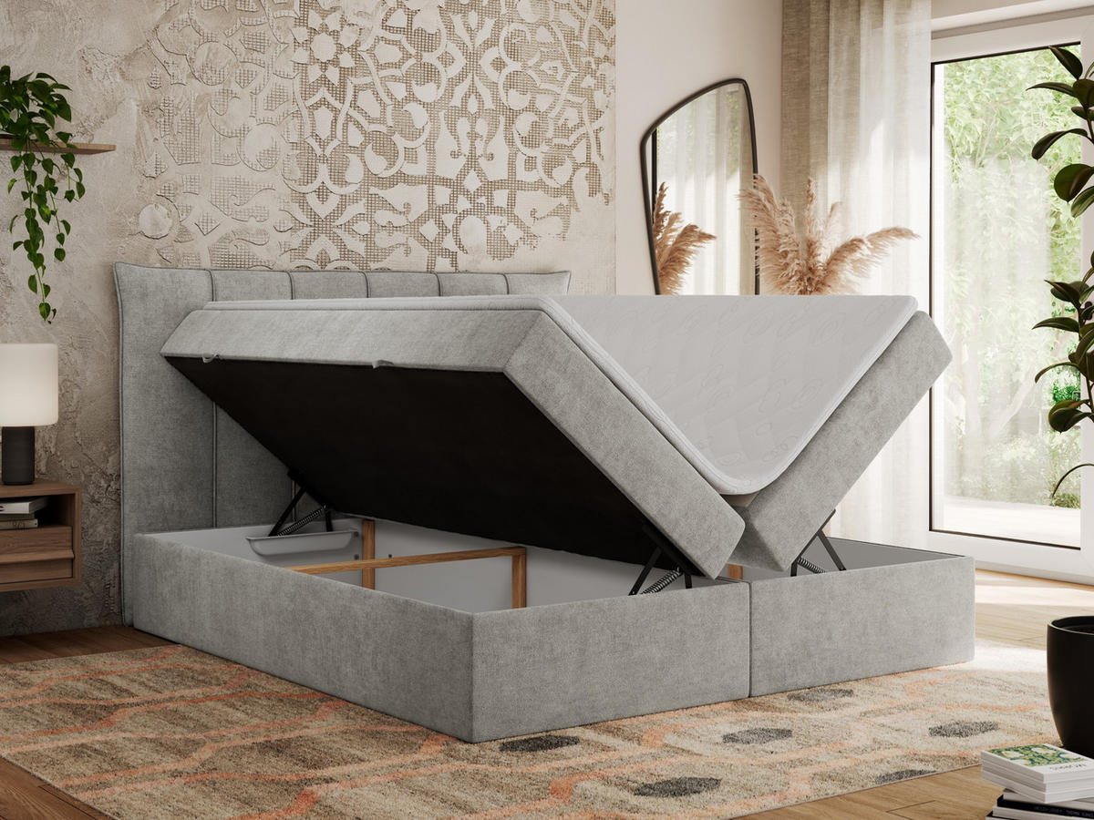 BOXBETT PREMIUM 10 160/200 Hellgrau Struktur - H3 - Hellgrau, Holz/Textil (160/200cm) - MKS
