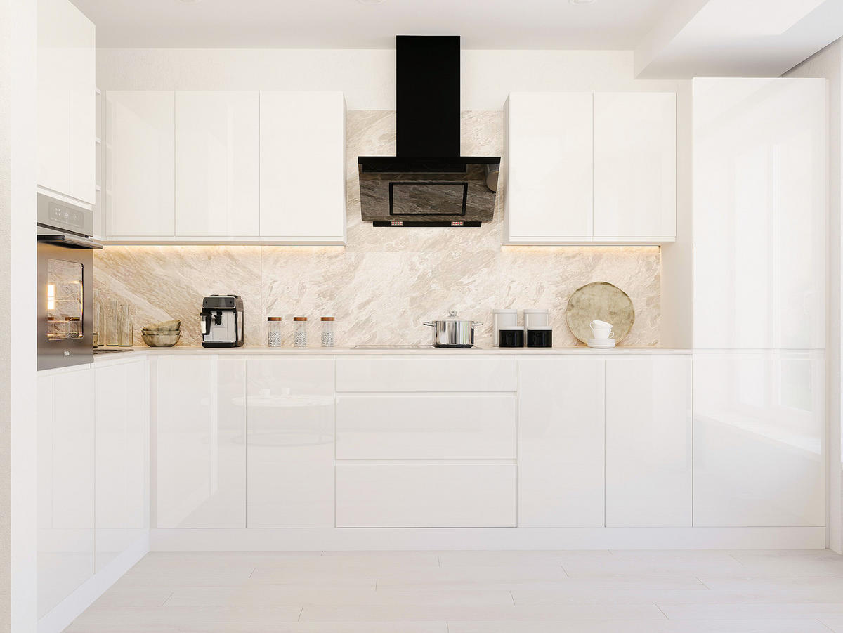 ECKKÜCHE 300x140 cm Glanzia – KU-S10 – Weiß – Hochglanz - Weiß Hochglanz, Holzwerkstoff (300/212/140cm) - hi-markt