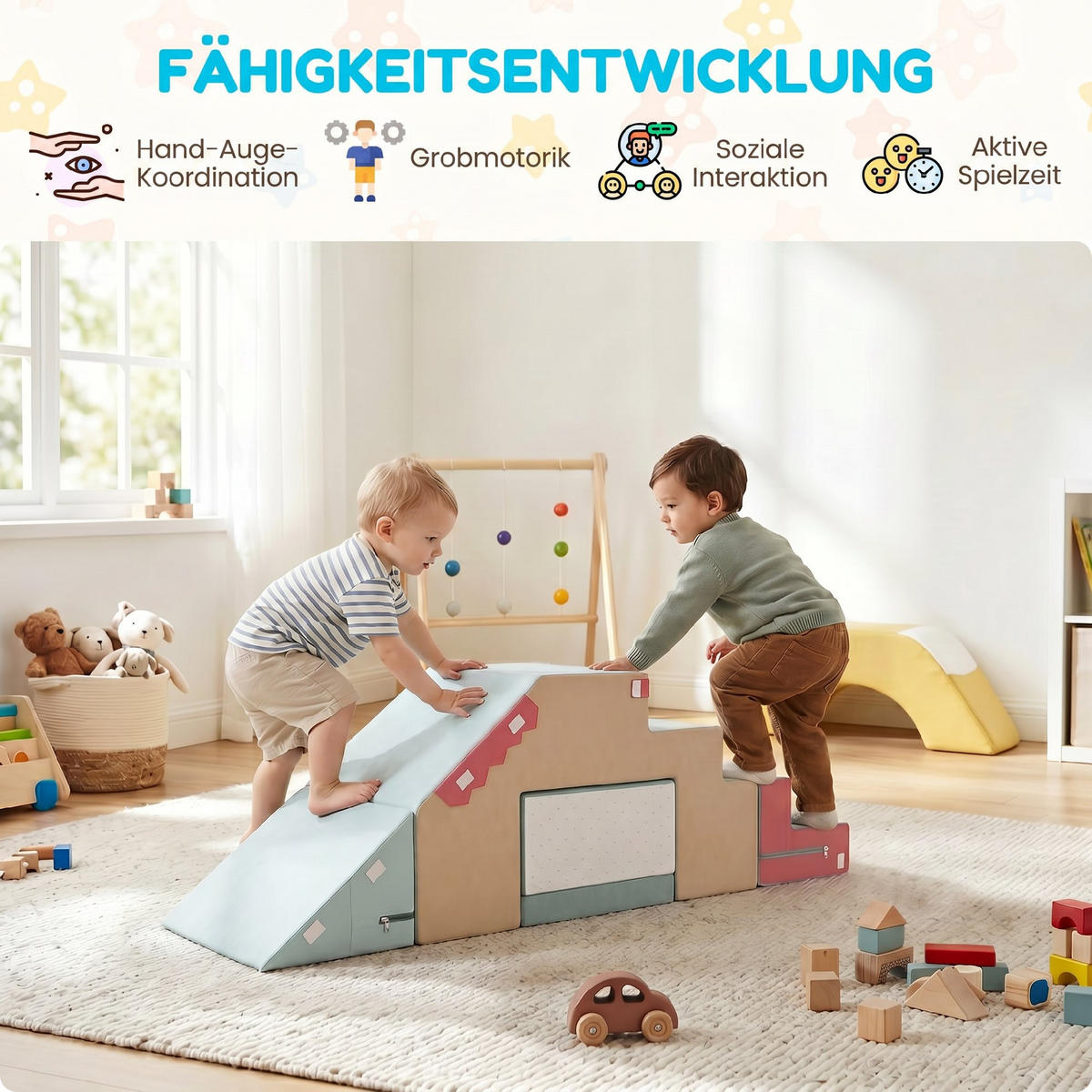 SCHAUMSTOFF-BAUSTEINE 7er Set Samt PU-Schaum Mehrfarbig - Multicolor, Textil (39/79cm) - AIYAPLAY