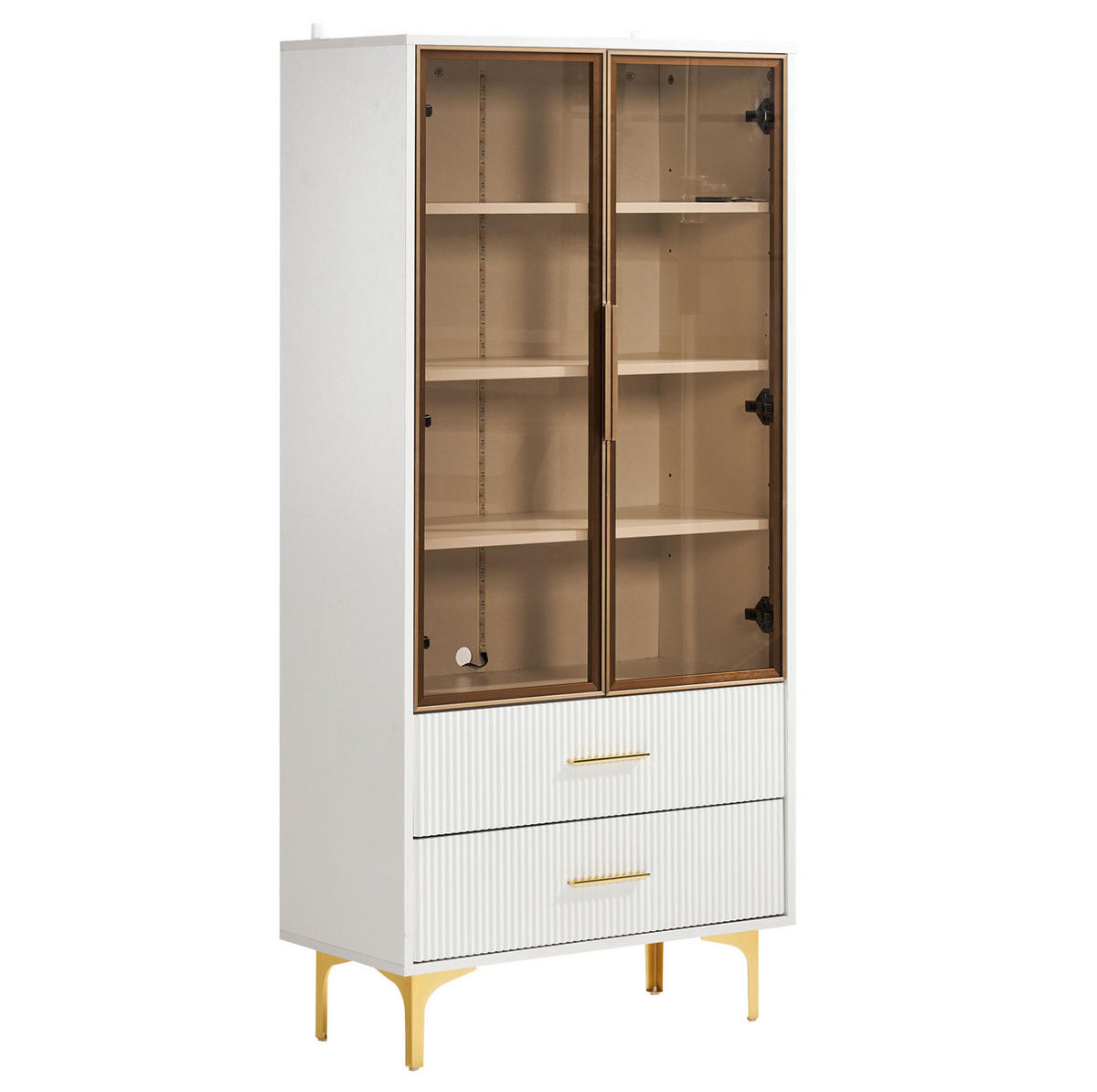 HIGHBOARD 70/35/150 cm in Weiß mit LED-Beleuchtung und 2 Schubladen - Weiß, Holzwerkstoff (70/150/35cm) - Flora Grace