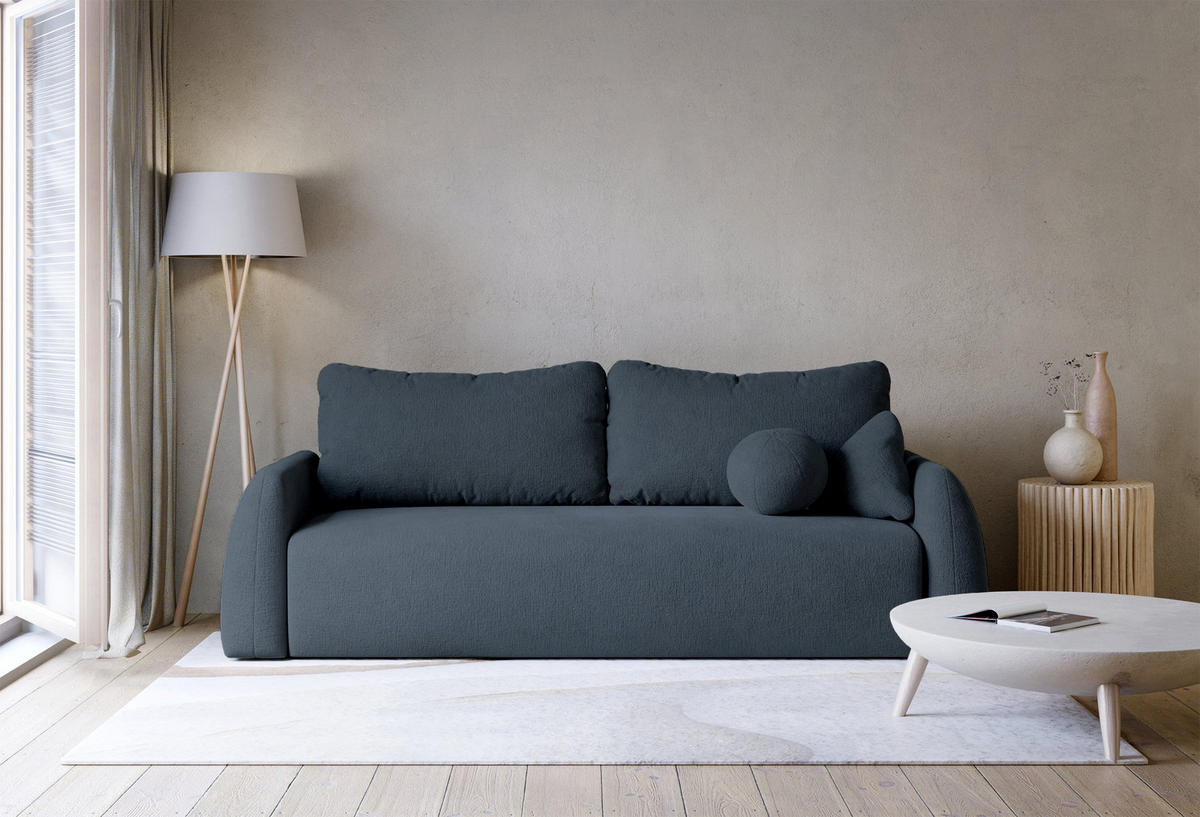 3-SITZER SOFA Nubelle dunkelblau Chenille-Bezug, wasserabweisend - Schwarz/Dunkelblau, Kunststoff/Textil (244/85/93cm) - Selsey
