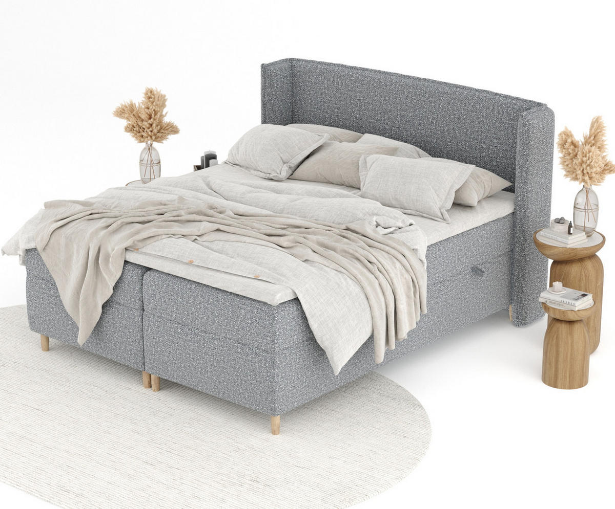 BOXSPRINGBETT Segni Grau 140/200 cm mit Matratze und Topper - Naturfarben/Grau, Holz/Holzwerkstoff (140/200cm) - Maison de Reve