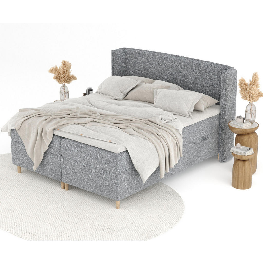 Thumbnail - Maison de Reve Boxspringbett, Grau, Textil, Buche, Kiefer, H3, Höhe ca. 19 cm, 180x200 cm, Oeko-Tex® Standard 100, Reach...