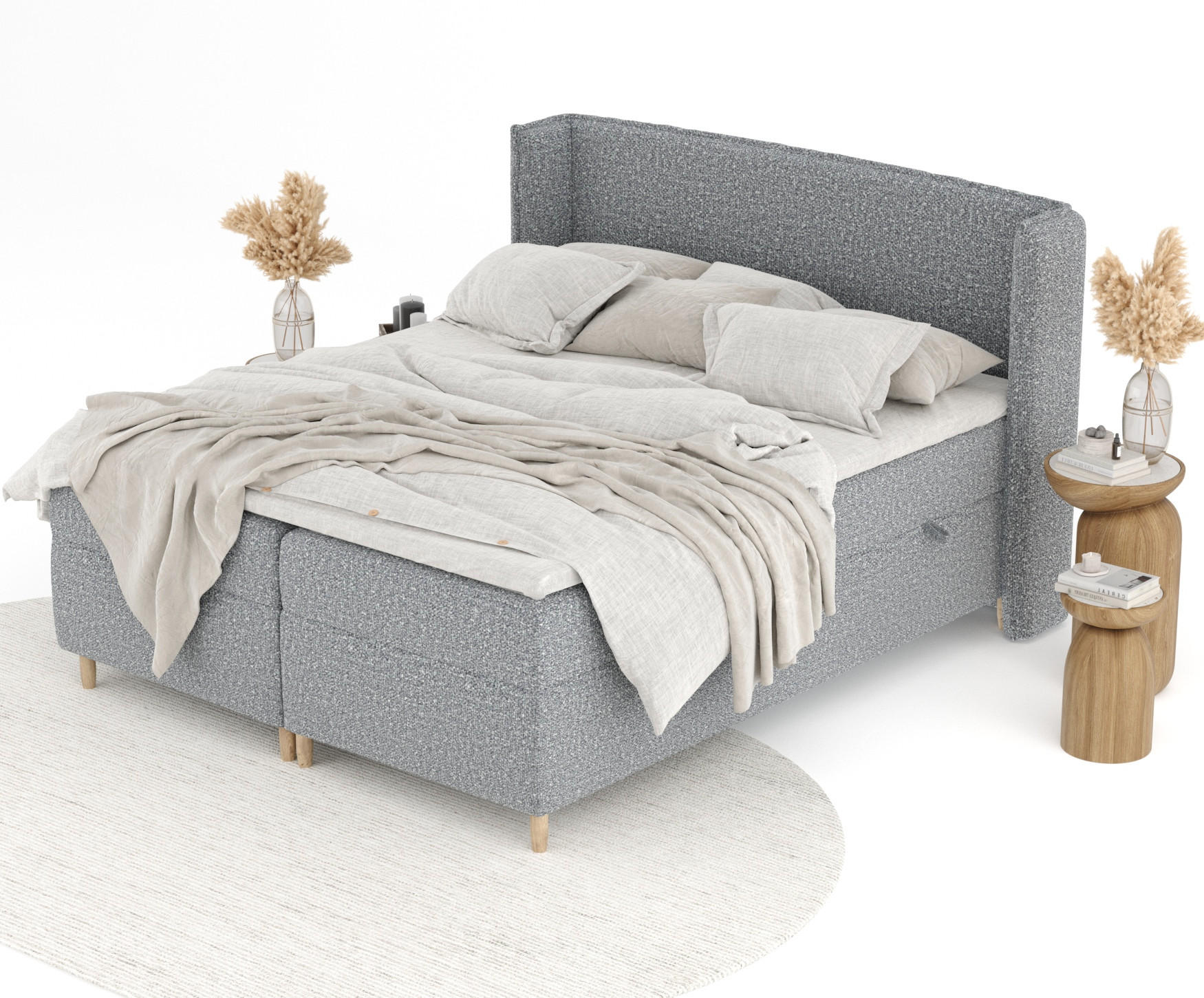 Thumbnail - Maison de Reve Boxspringbett, Grau, Textil, Buche, Kiefer, H3, Höhe ca. 19 cm, 200x200 cm, Oeko-Tex® Standard 100, Reach...