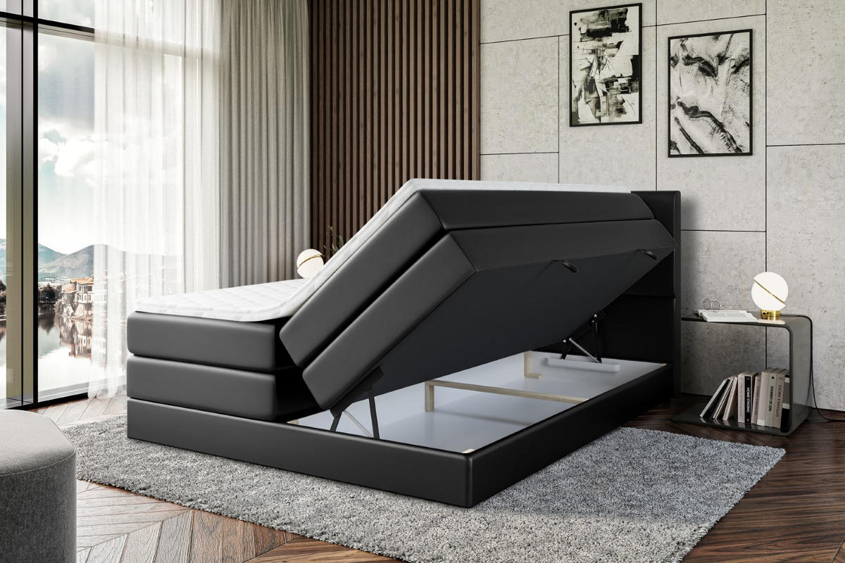 BOXSPRINGBETT ARDENI KING - 200x200 - H3/H4 - Schwarz Hochglanz - Schwarz Hochglanz, Holzwerkstoff (200/200cm)