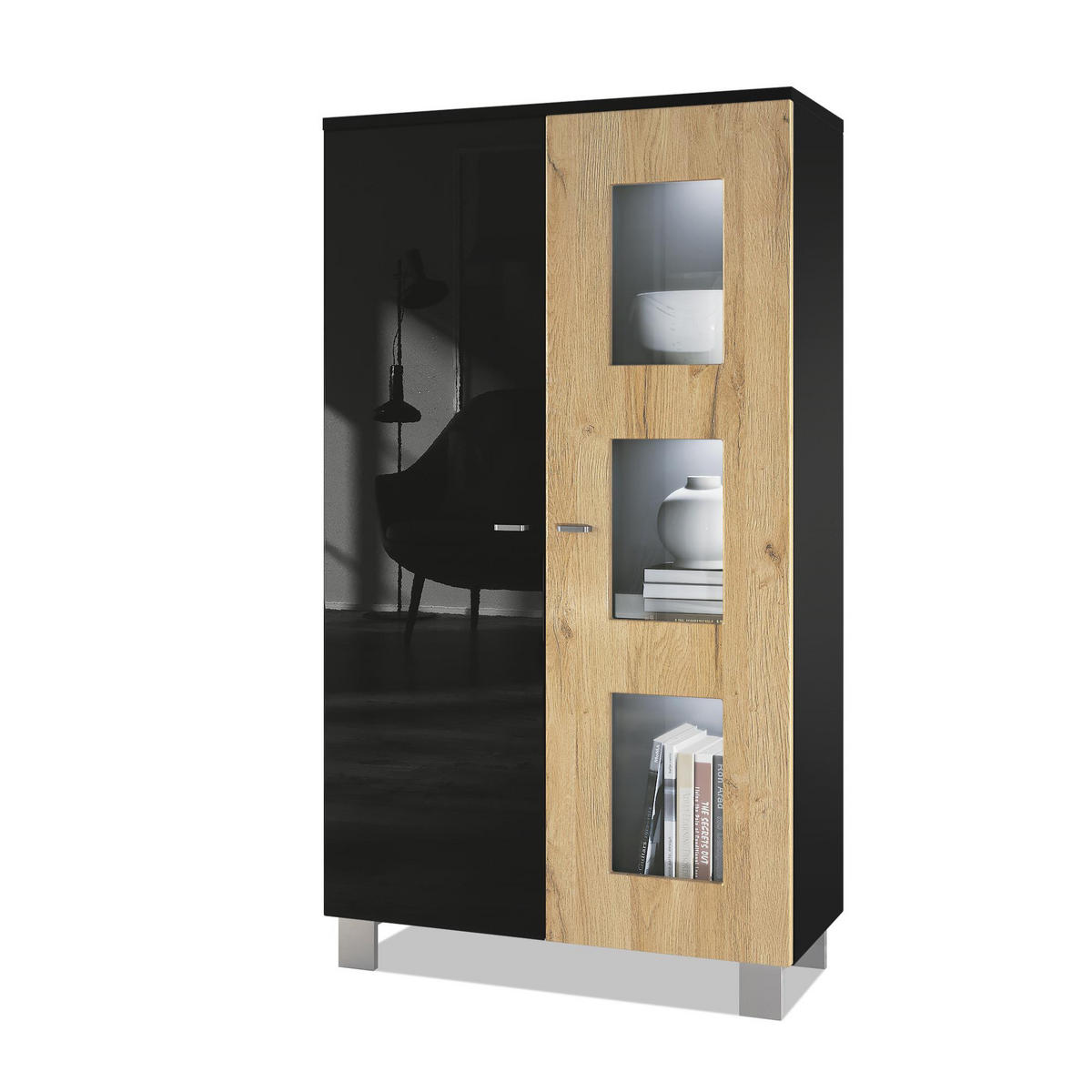VITRINE Denjo Tür in Eiche Natur - Eichefarben, Holzwerkstoff (71/129/35cm) - Vladon