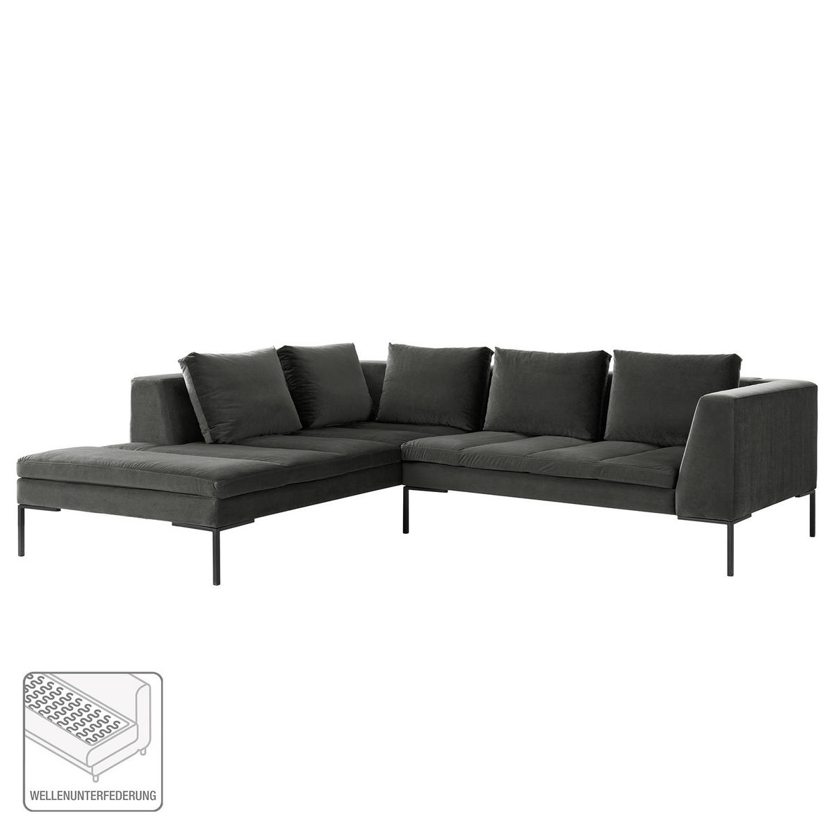 ECKSOFA mit Ottomane - Schwarz/Grün, Textil/Metall (255/230cm) - home24