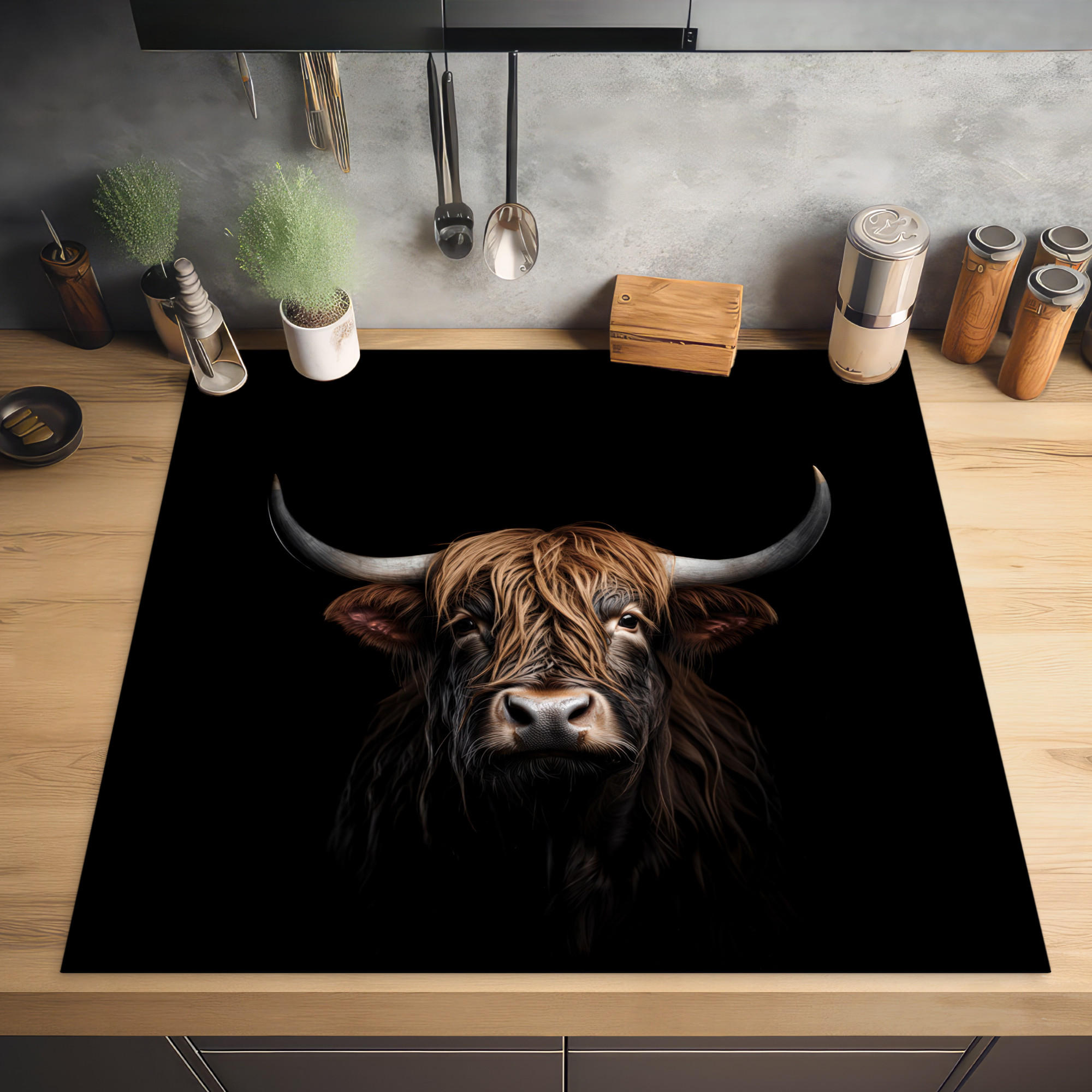 HERDABDECKPLATTE Schottischer Highlander - Porträt - Schwarz - Tier 78x78 cm - Braun, Kunststoff (78/0.2/78cm) - MuchoWow