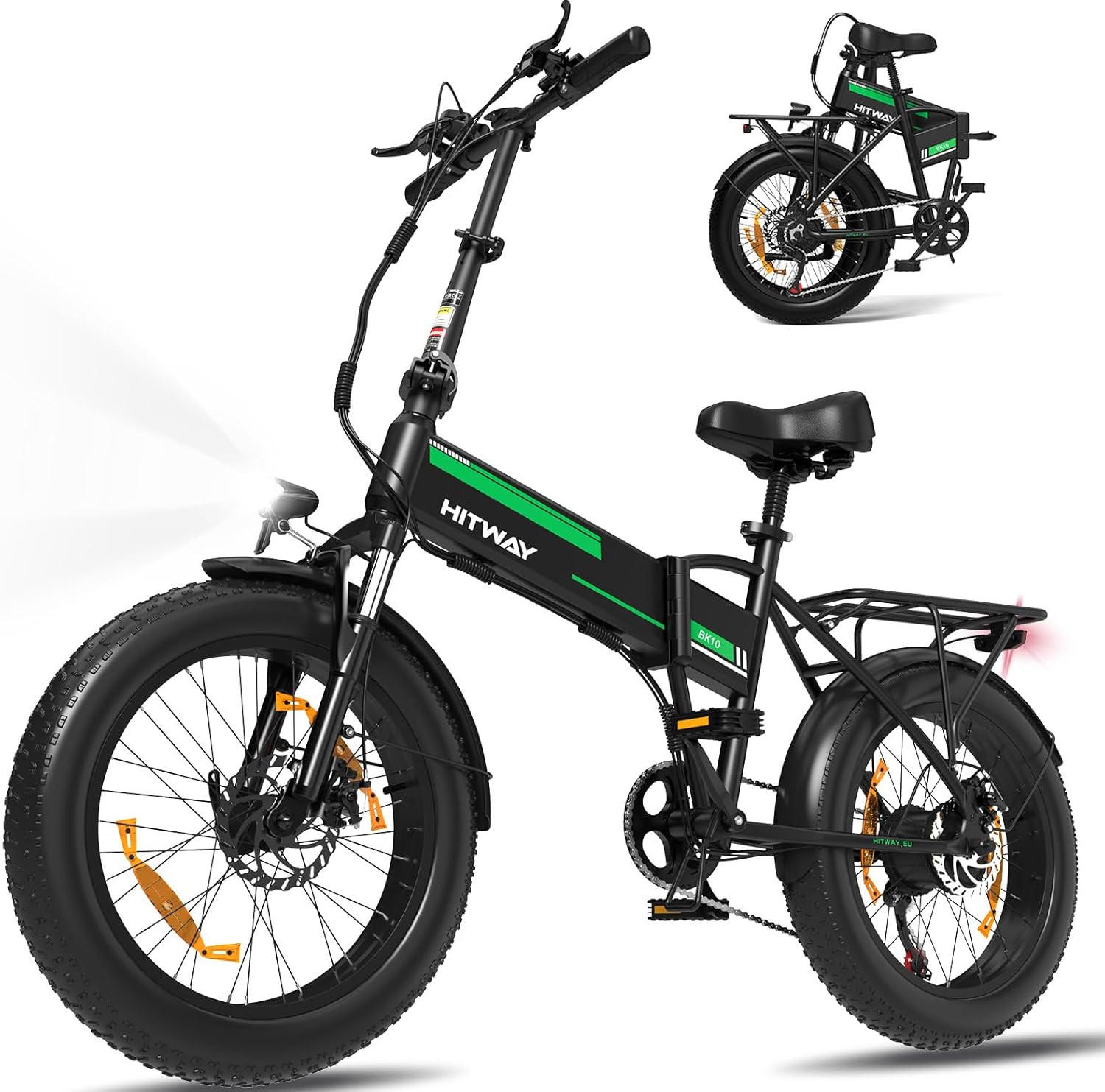 E-BIKE BK10SP Faltrad 20*4,0 zoll mit 48V13Ah Akku - Grün, Metall (30cm) - HITWAY