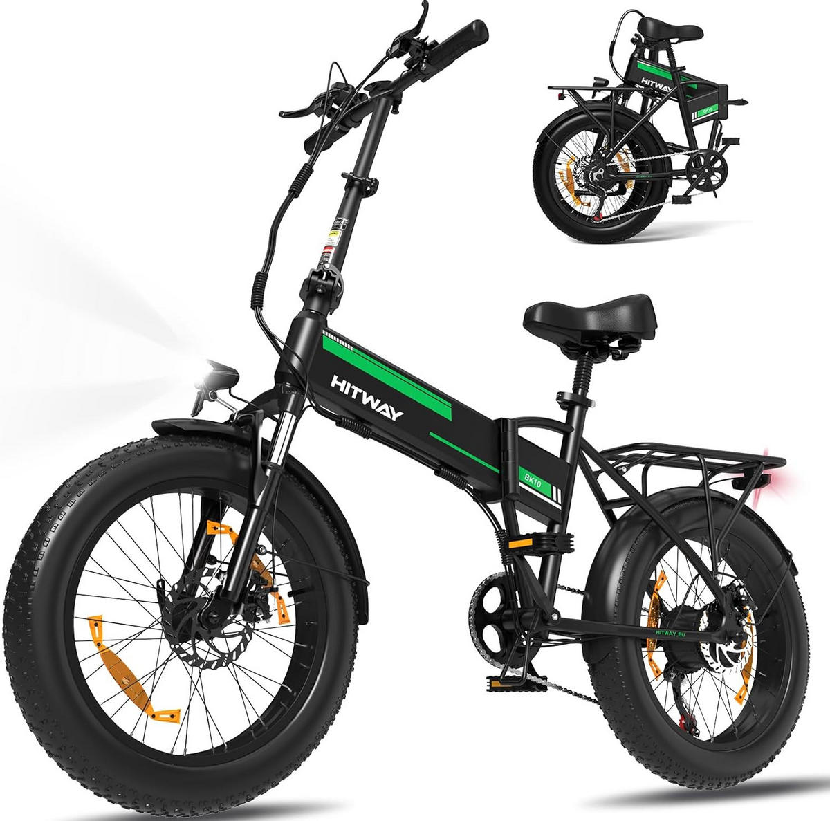 E-BIKE BK10SP Faltrad 20*4,0 zoll mit 48V13Ah Akku - Grün, Metall (30cm) - HITWAY