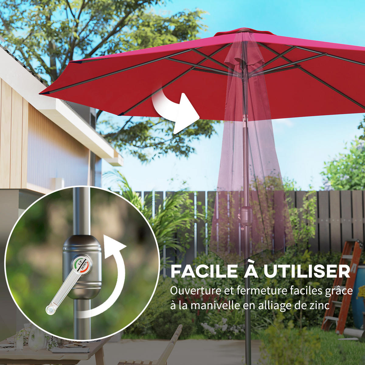 SONNENSCHIRM DE-11398 neigbar, mit Kurbel, Ø 3 m Bordeaux - Rot, Metall (295/295cm) - ComfortXL
