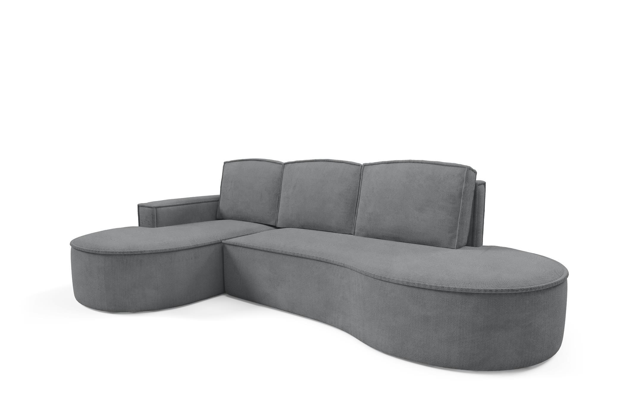 ECKSOFA Flow Graphit, mit Schlaffunktion und Kissen in Curio Stoff, linke seite - Graphitfarben, Holzwerkstoff/Textil (277/157cm) - Bettso