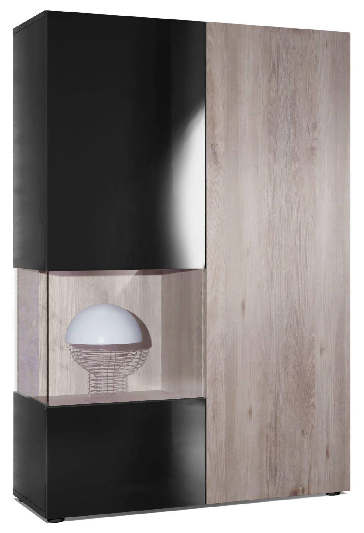VITRINE Morena Tür und Einsatz in Eiche Nordic - Silbereichenfarben, Holzwerkstoff (91.5/136.5/37cm) - Vladon