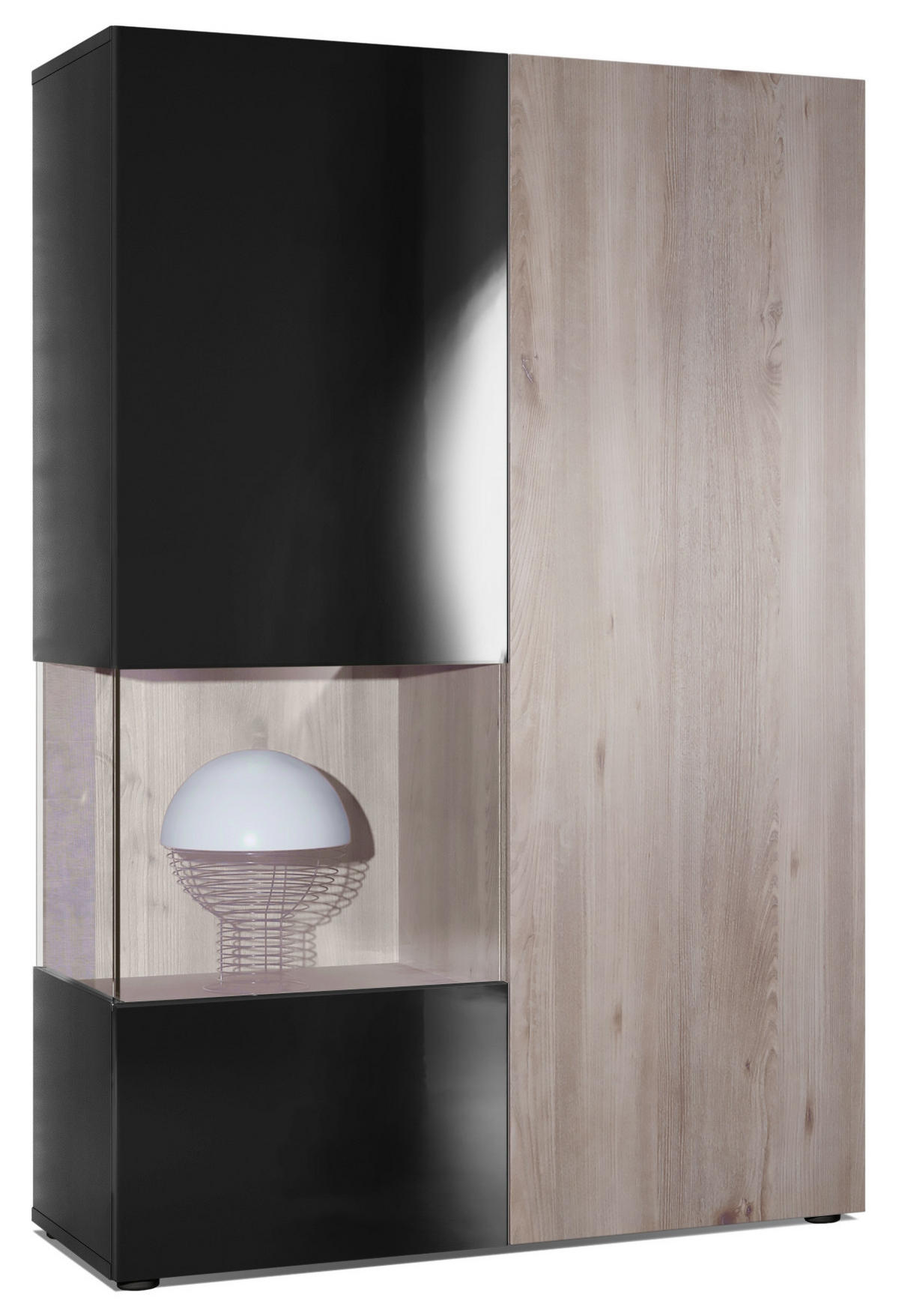 VITRINE Morena Tür und Einsatz in Eiche Nordic - Silbereichenfarben, Holzwerkstoff (91.5/136.5/37cm) - Vladon