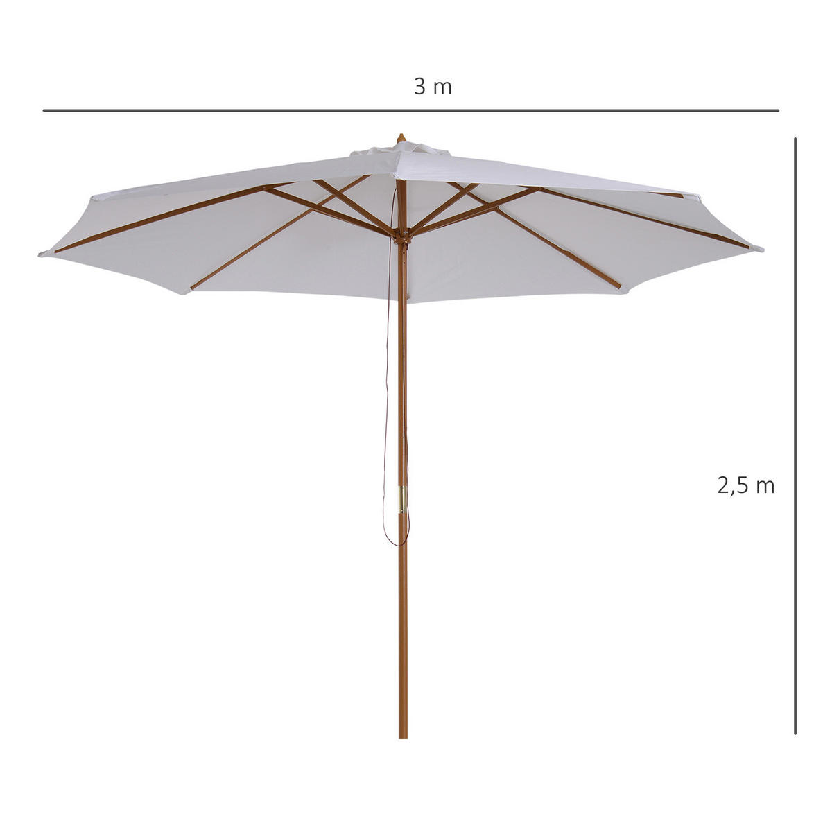 SONNENSCHIRM DE-11363 doppeltes Dach, Holz, Ø 3 m Weiß - Weiß, Holzwerkstoff (300/300cm) - ComfortXL