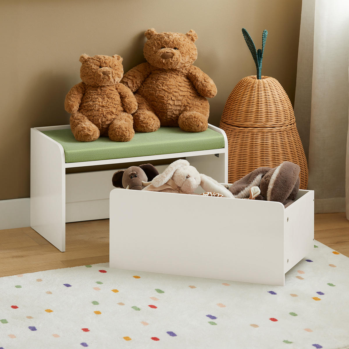 KINDER-SPIELZEUGTRUHE Weiß - Weiß/Grün, Holzwerkstoff (60/35/34cm) - SoBuy