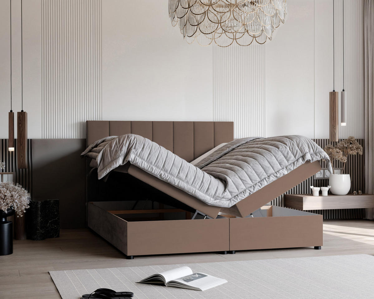 BOXBETT ZELTO 200/200 cm, mit Matratze und Topper, Hellbraun - Hellbraun, Holzwerkstoff/Textil (200/200cm) - Idohome