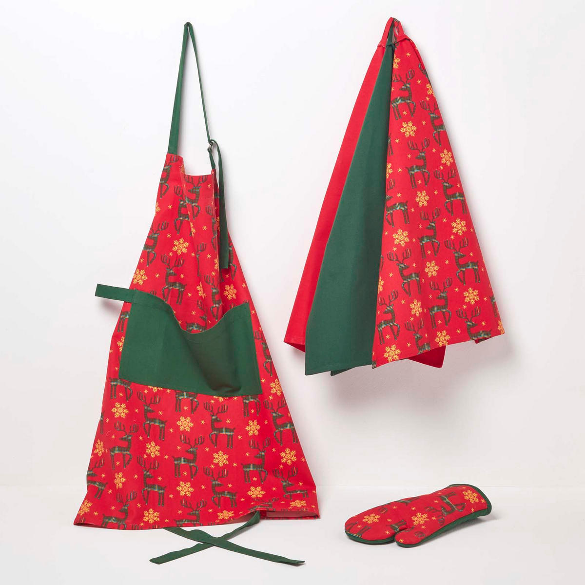 GESCHIRRTÜCHER 3er-Set, Motiv Rentier, 100% Baumwolle - Rot, Textil (50/70cm) - Homescapes