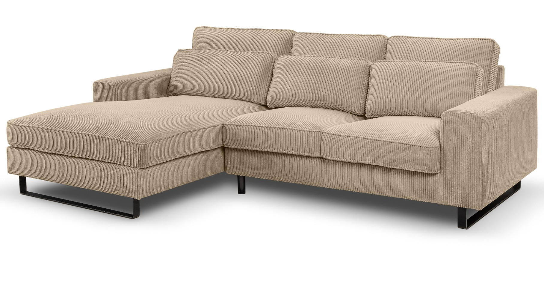 SOFA beige Cord 276 cm, Ecksofa 4-Sitzer, L-Sofa Ottomane links - Beige/Schwarz, Holz/Textil (276/183cm) - Inn.Furn