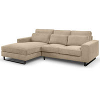 SOFA beige Cord 276 cm, Ecksofa 4-Sitzer, L-Sofa Ottomane links - Beige/Schwarz, Holz/Textil (276/183cm) - Inn.Furn