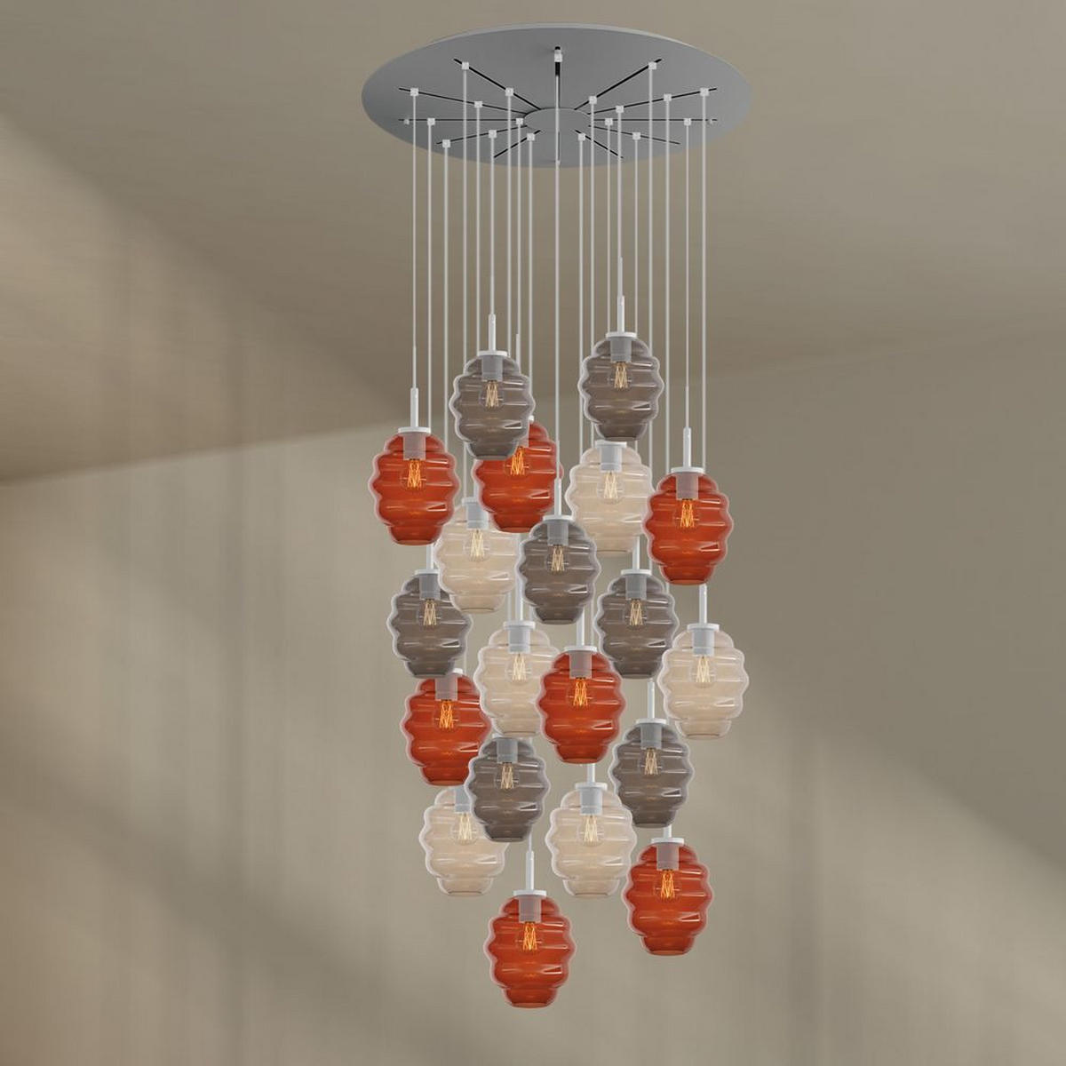 GALERIELEUCHTE Echos 20-flammig Rauch Ø 18cm - Anthrazit/Weiß, Glas (18/18/20cm) - s.luce