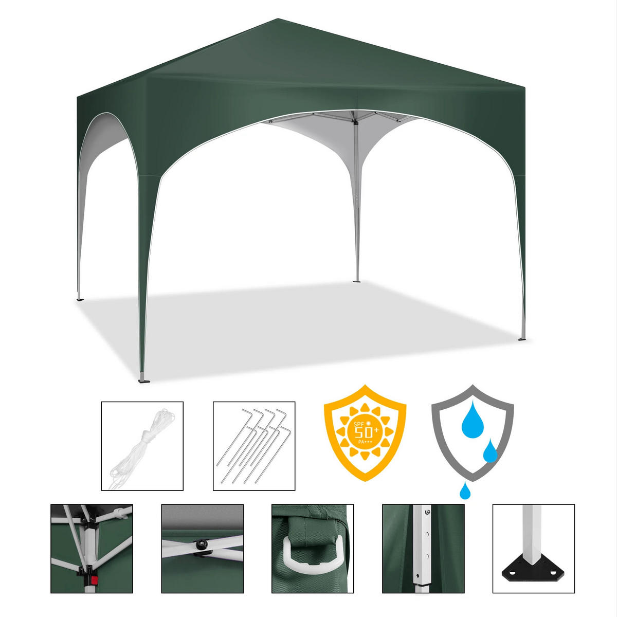 GARTENPAVILLON 3x3 m Metall+Oxford, Grün - Grün, Metall (300/260/300cm) - Kaket