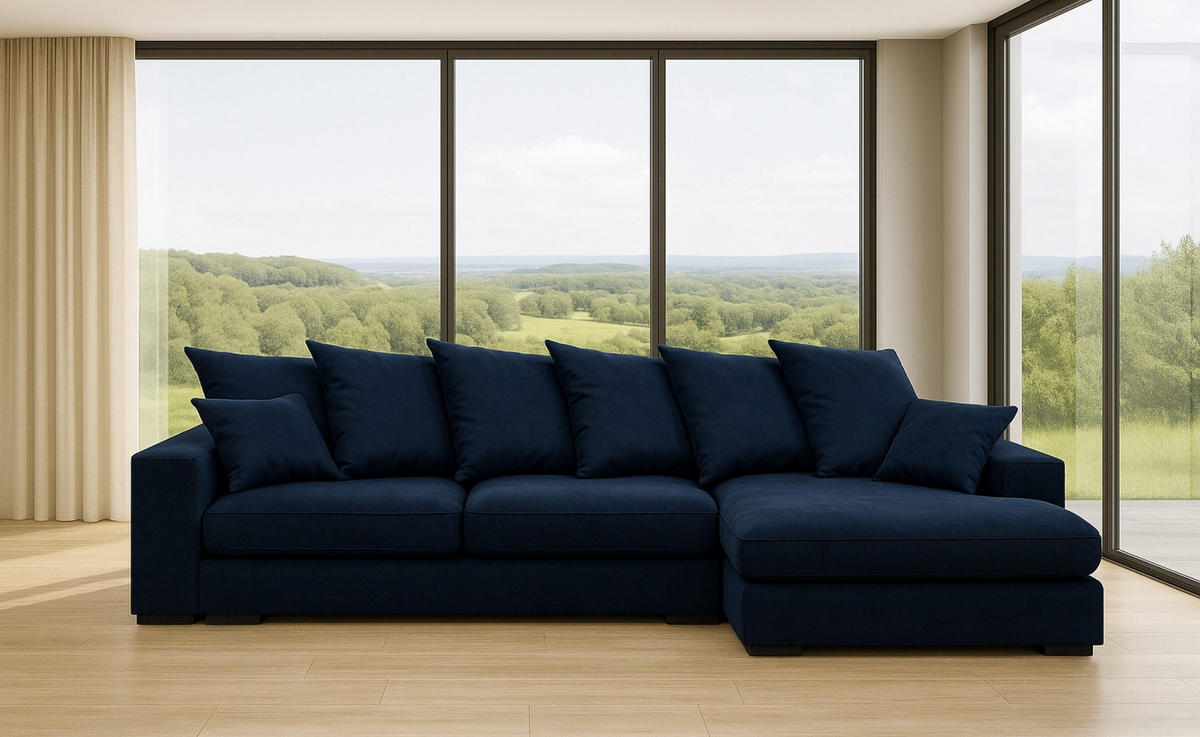 ECKSOFA Mit Schlaffunktion Und Bettkasten Couch L-form Gabon Stoff Riviera Rechts Blau - Blau, Holz (285/155cm) - Kaiser Möbel