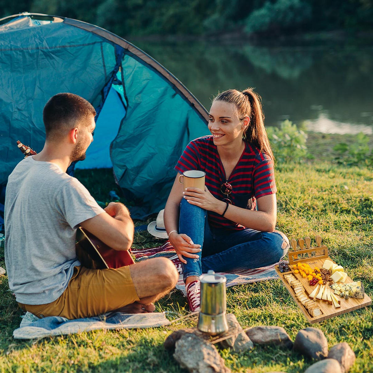 KÄSEBRETT mit Käsemesser Set (35x28cm) - Beige, Holz (28/35.5cm) - BlauKe