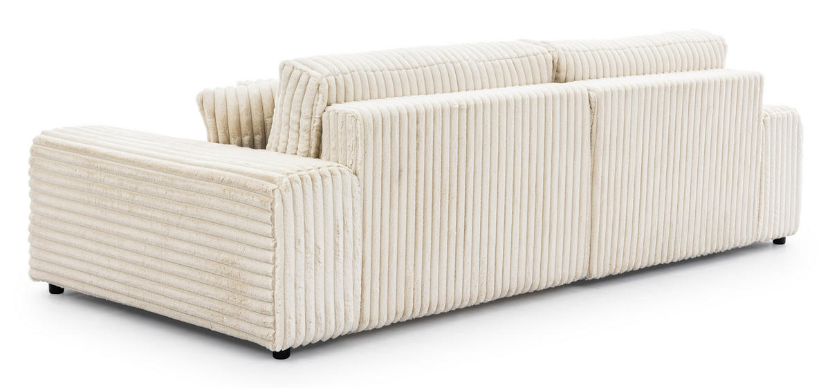 ECKSOFA Mollis Hellbeige Plüschcord - Ottomane Links - Beige/Schwarz, Holz/Kunststoff (255/168cm) - S-Style Möbel
