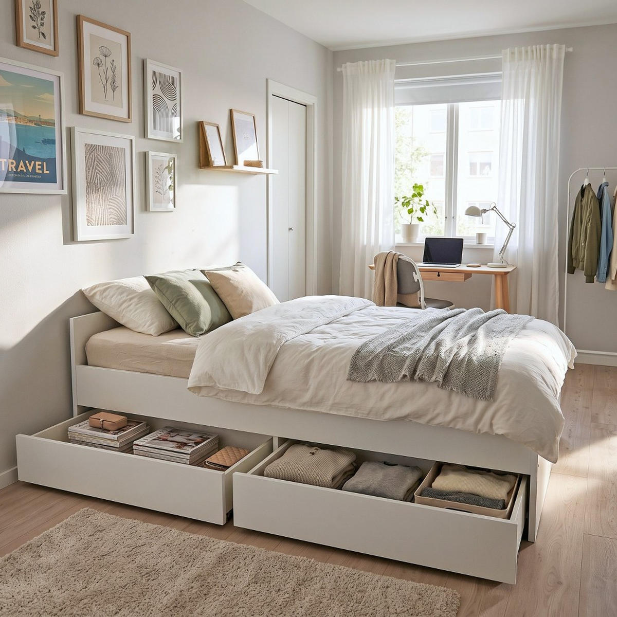 BETT KAPPA mit Schubladen / Bett 90x190 - Weiß - Weiß, Holzwerkstoff (90/190cm) - Weber Industries