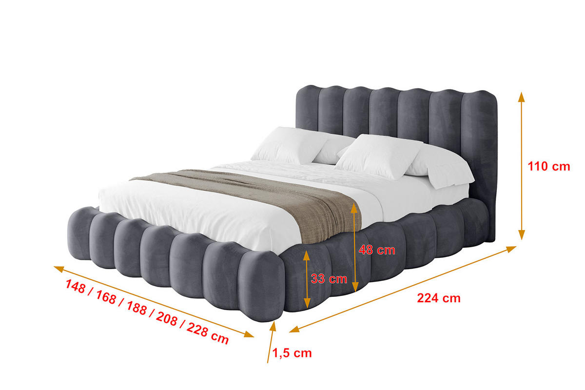 POLSTERBETT mit Bettkasten und Lattenrost, Boxbett ohne Matratze - SORA 160x200 Dunkelgrau - Dunkelgrau, Holzwerkstoff/Textil (160/200cm) - ALTDECOR