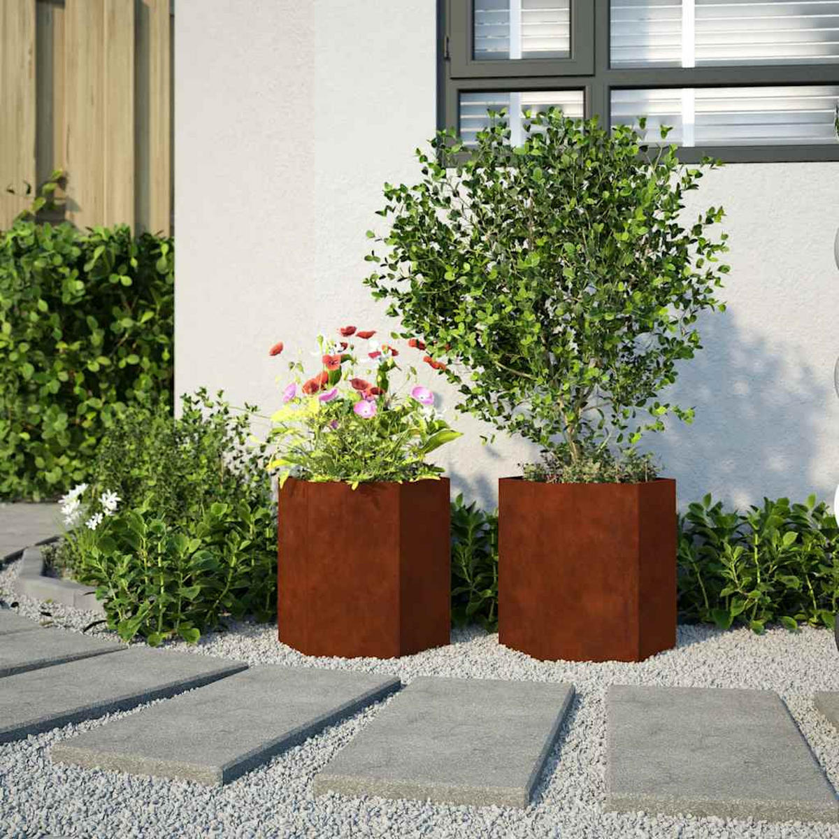 PFLANZKÜBEL 2er Set Sechseckig 46/40/45 Cm Wetterfester Stahl - Braun, Metall (46/45/40cm) - vidaXL