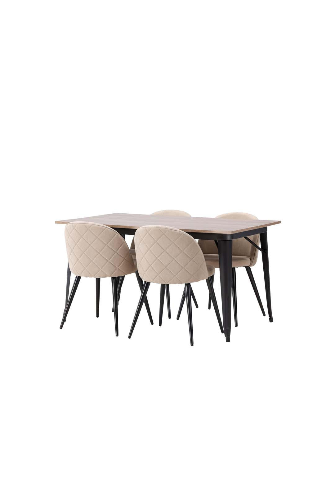 ESSGRUPPE, Tempe, Tisch Beige, Stühle Beige, Holz, 80 x 140 x 75 cm, 5-teilig - Beige, Holz/Metall (80/75/140cm) - ebuy24