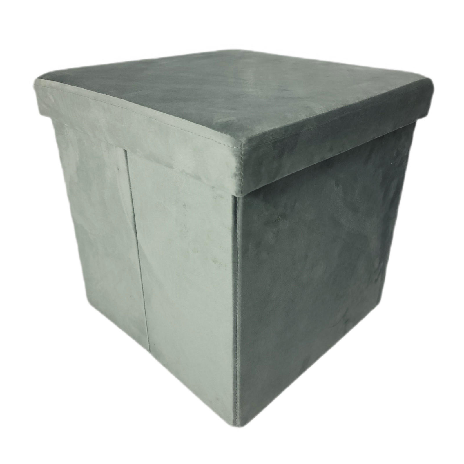 PUFF Samt Hellgrau mit Stauraum faltbar 37x38x38 cm - Hellgrau, Textil (38/37/38cm) - Begryf