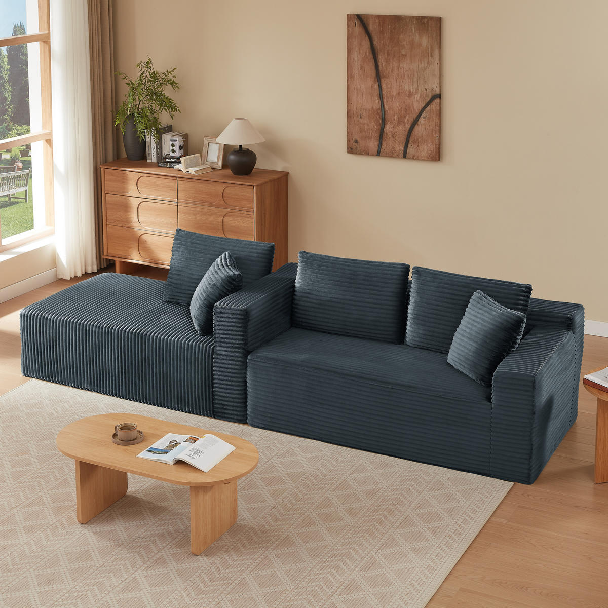 ECKSOFA Cord Dunkelgrau mit Rückenkissen und Nackenkissen - Dunkelgrau, Textil (252.5/163cm) - WISHDOR