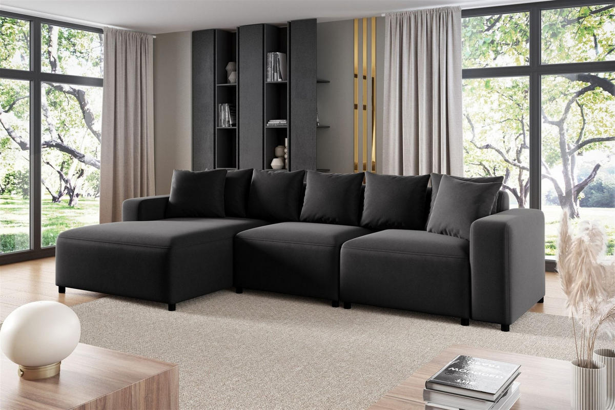 ECKSOFA Megan In Salvador - Schwarz, Holzwerkstoff/Textil (331/165cm) - Fun Möbel