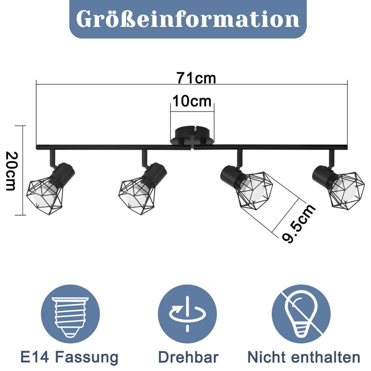 STRAHLER Chloris 4-flammig 71/10/20 cm - Schwarz, Metall (71/10/20cm) - Nettlife
