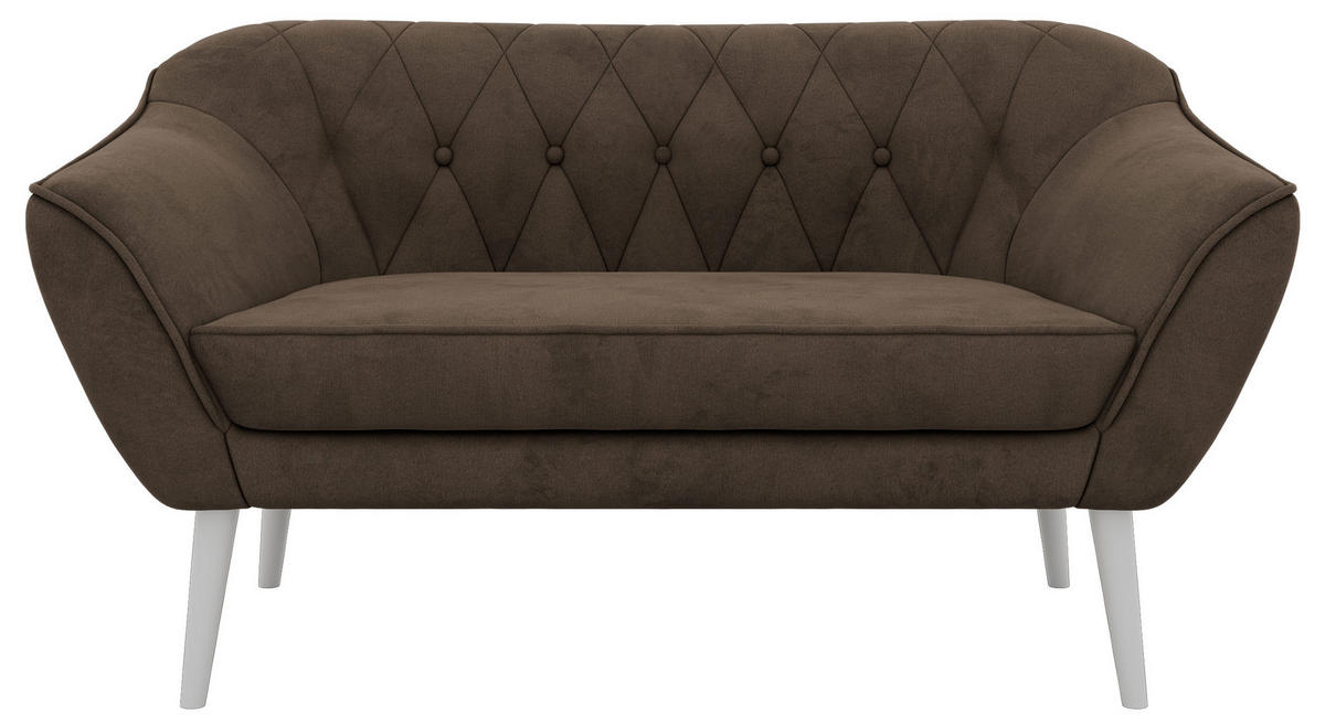 2-SITZER-SOFA PIRS - Braun Velvet - Weiße Beine - Dunkelbraun/Braun, Holzwerkstoff/Textil (140/75/74cm) - MKS
