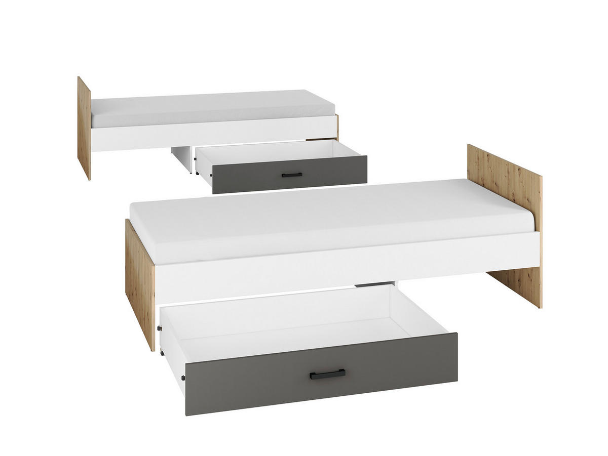 KINDERZIMMER-SET Fini Artisan Eiche / weiß / anthrazit 5-teilig - Weiß/Braun, Holz/Holzwerkstoff (334/191/204cm) - Feldmann-Wohnen