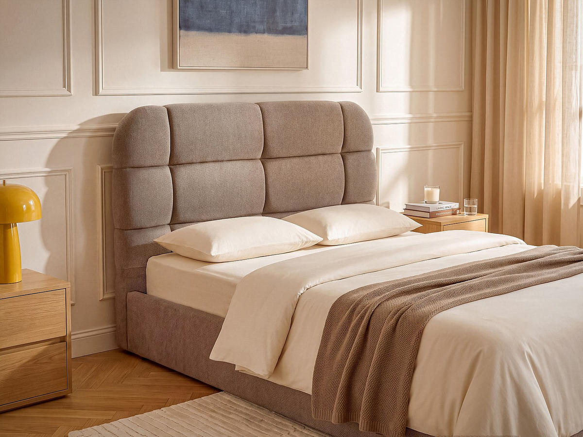 BETTKOPFTEIL - 2 Personen - stoff - taupe Foriosy - Taupe, Textil (181/101/11cm) - Vente-Unique